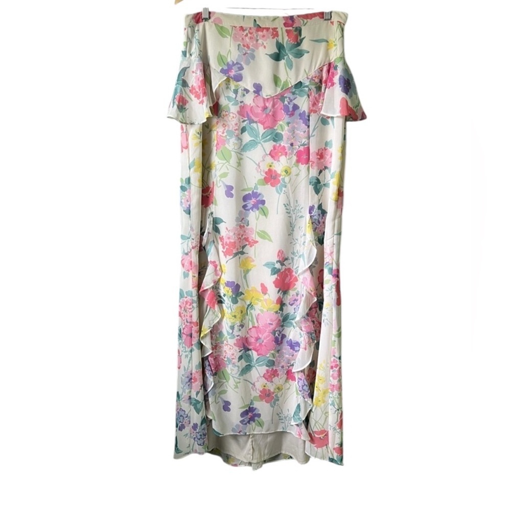 ASOS Floral Ruffle Maxi Skirt Women Size 10 Cream Multi